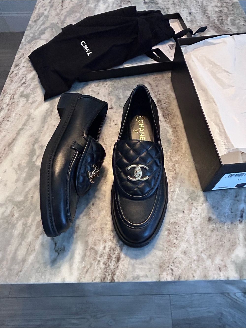 CHANEL Black Quilted Leather Loafers with Gold CC Hardware fits size 42 10 - Picture 8 of 11
